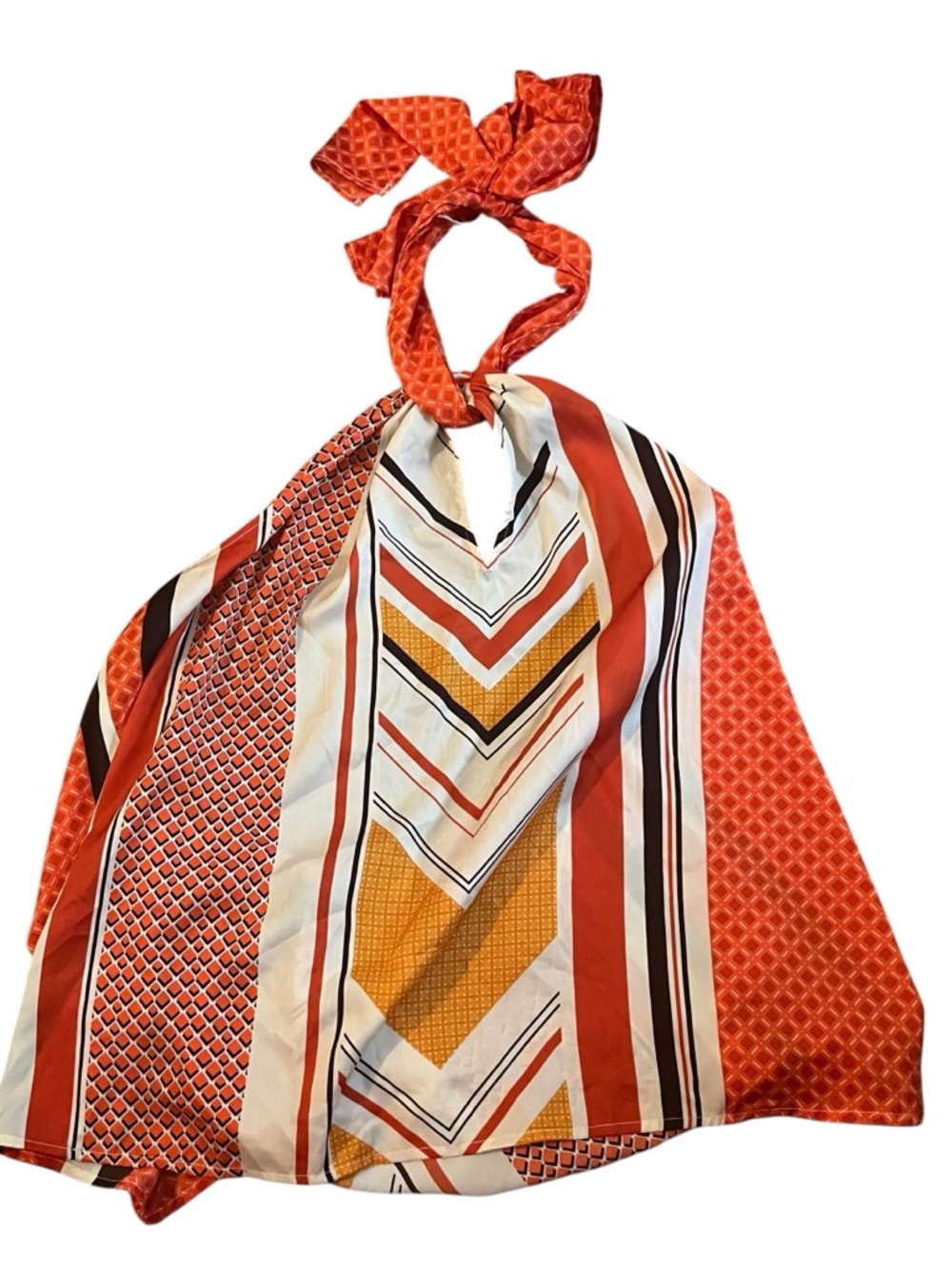 Vintage Y2K early 2000s Banana Republic Orange Chevron & Stripe Halter Scarf Top